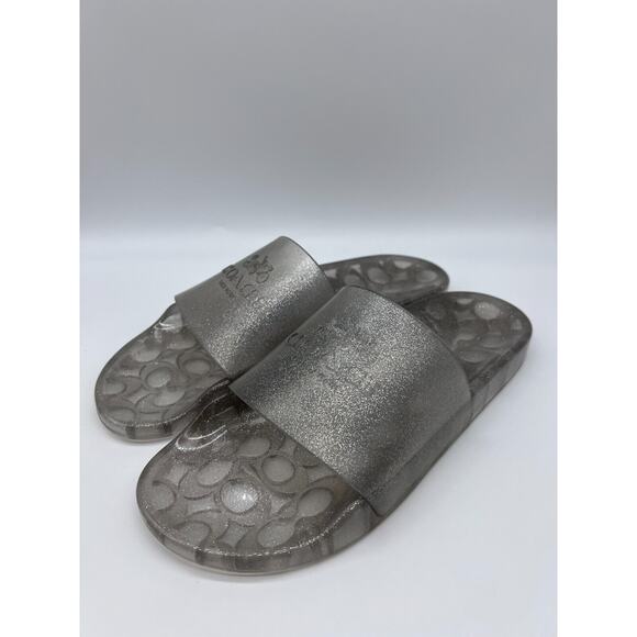 Coach Ulyssa Logo Transparent Slides Silver Glitter Jelly Slides Size 10B NEW - Picture 7 of 12
